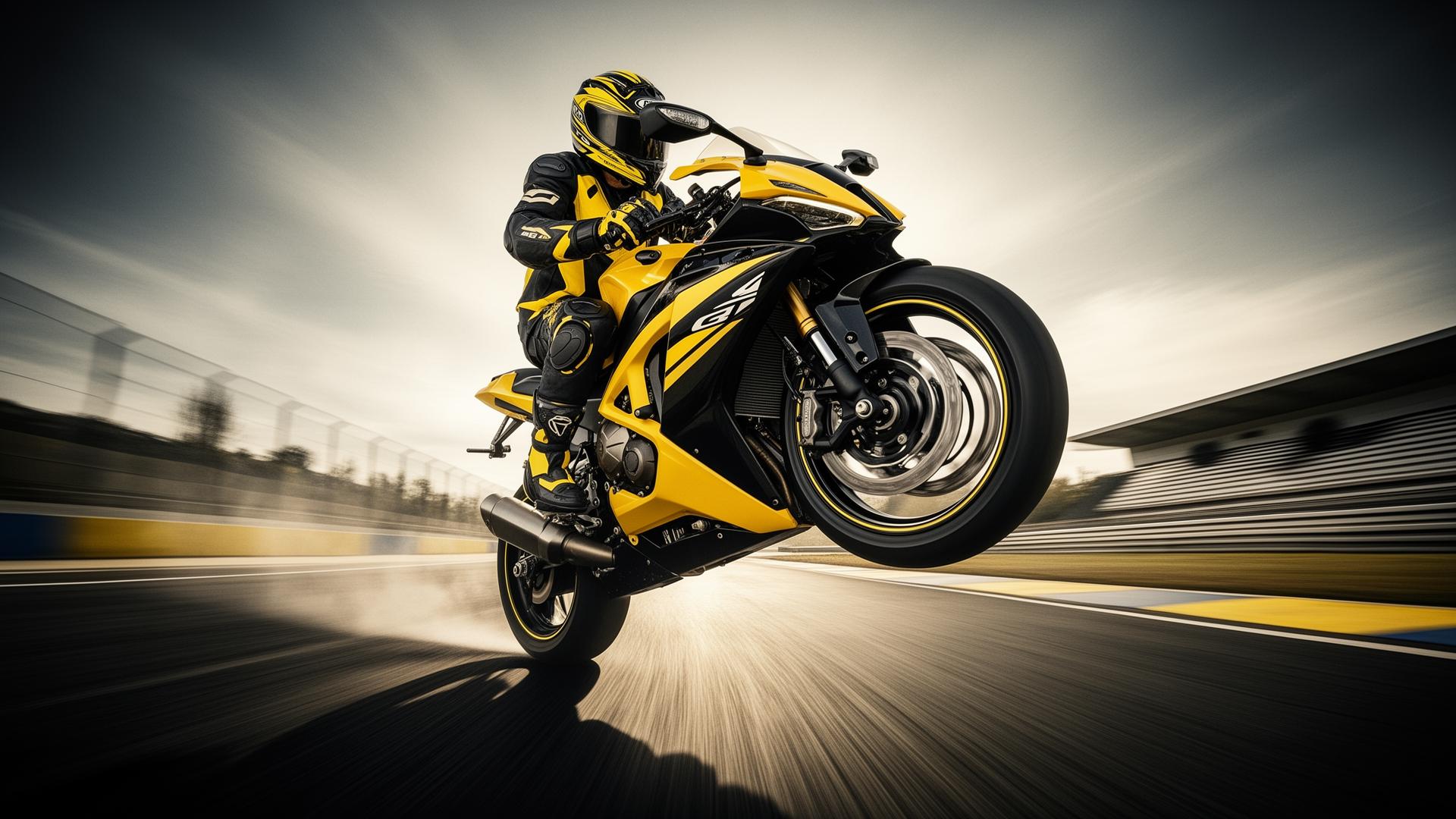 Motorcycle rider doing wheelie
